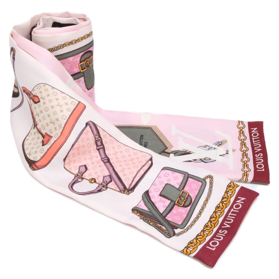 LOUIS VUITTON M76646 Bandeau Tribute to Silk Scarf Muffler Pink Women's (1 of 5)