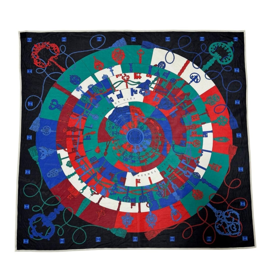 Hermes Carre 90 Tours de Cles (Spiral to Keys) Scarf/Muffler for Women: --- Catalog ---Category: SizeSize (LxW): 90cm x 90cm / 35.43'' x 35.43''Category: DesignType: ScarfColor: Multi-colorGender: WomenMaterial: Silk Category: GeneralBrand: Hermes--- Item List ---Section:
