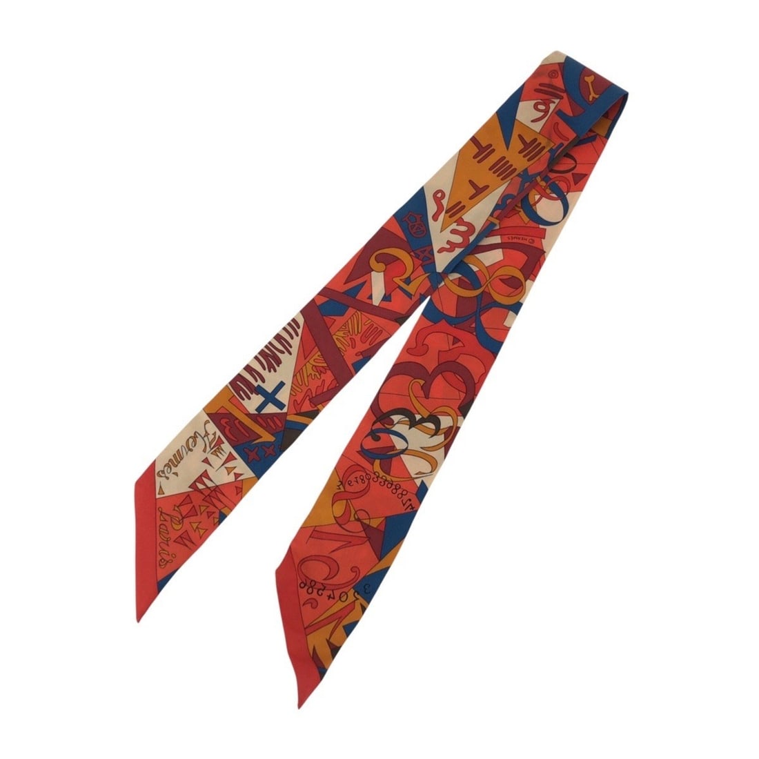 HERMES Twilly Le Nombre D or (Golden Number) Orange Red Multicolor Silk Scarf Muffler Ribbon for: --- Catalog ---Category: SizeSize (LxW): 86cm x 5cm / 33.85'' x 1.96''Category: DesignType: ScarfColor: Multi-color, Orange, Red colorGender: WomenMaterial: Silk Category: GeneralBrand: HermesCountry