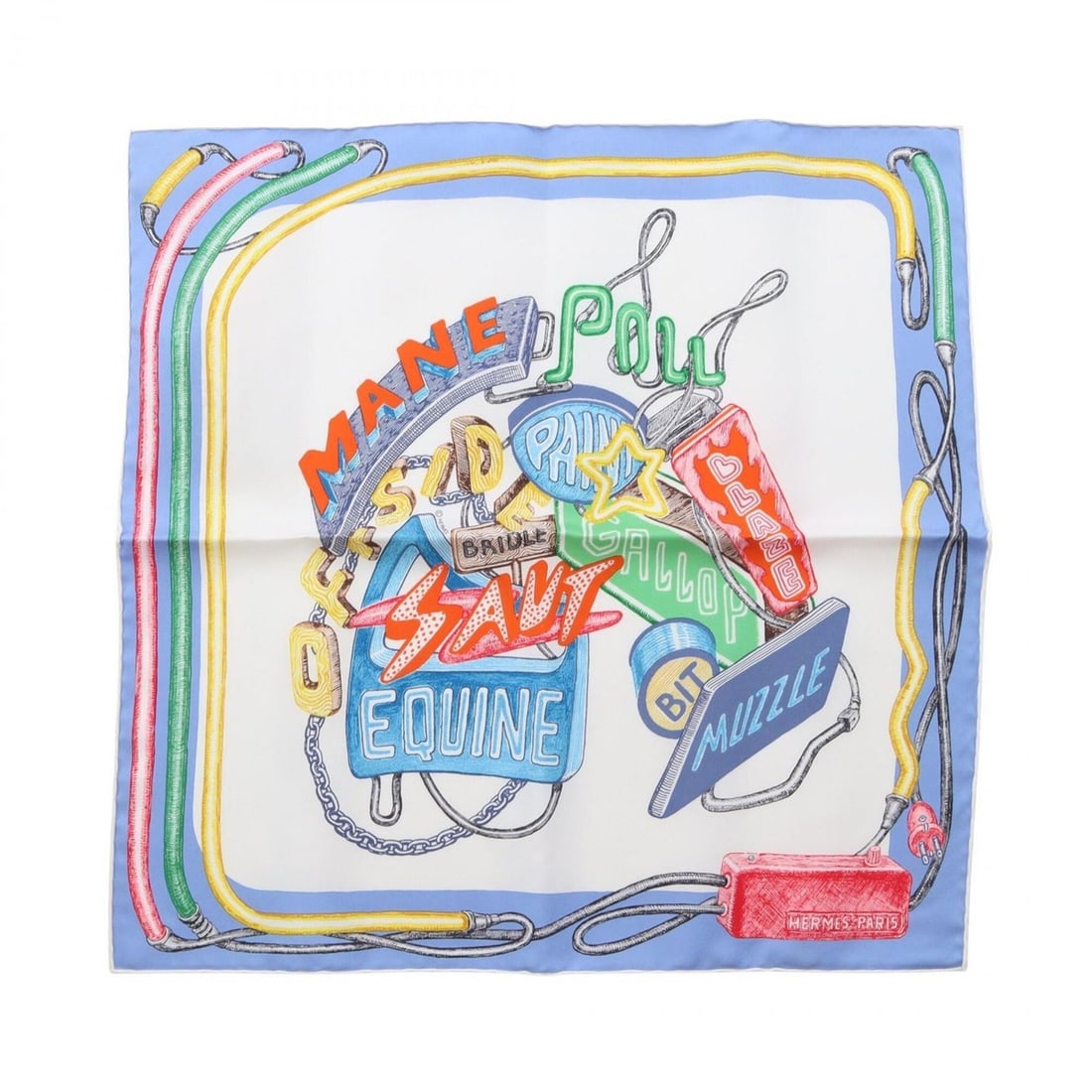 Hermes Petit Carré 45 CHEVALOSCOPE NEON Scarf Muffler Silk Women's Blue White Multicolor (1 of 3)