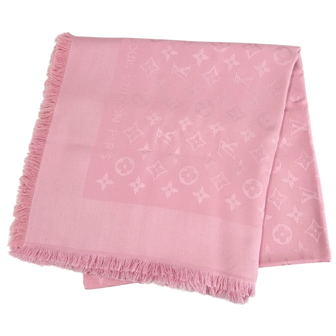 Louis Vuitton LOUIS VUITTON Scarf Muffler Monogram Women's Brand Stole Silk Wool Shawl Rose Poudre: --- Catalog ---Category: SizeSize (LxW): 1.41m x 1.43m / 55.51'' x 56.29''Category: DesignType: ScarfColor: PinkGender: WomenMaterial: Silk , Wool Category: GeneralMPN: M76874Brand: Louis VuittonCount