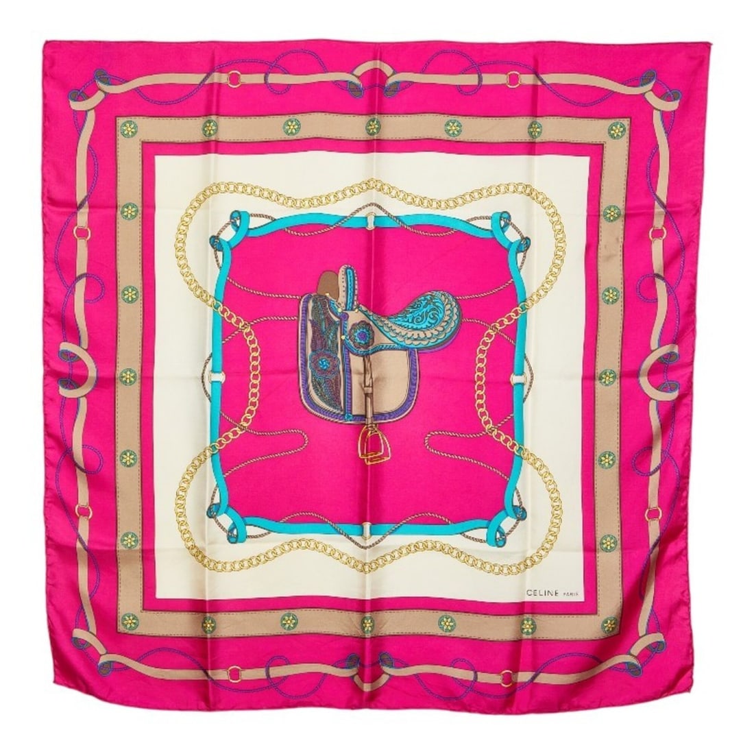 Celine Saddle Motif Scarf Muffler Pink Multicolor Silk Women's CELINE (1 of 6)