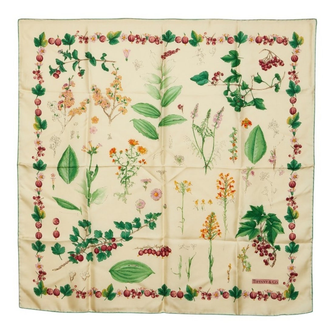 Tiffany & Co. Botanical Flower Print Scarf/Muffler, Ivory Multicolor Silk, Women's.: --- Catalog ---Category: SizeSize (LxW): 85cm x 85cm / 33.46'' x 33.46''Category: DesignType: ScarfColor: Ivory, Multi-colorGender: WomenMaterial: Silk Category: GeneralBrand: Tiffany--- Item List ---