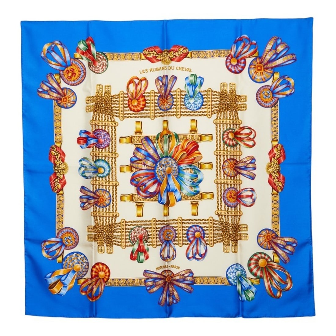 Hermes Carre 90 LES RUBANS DU CHEVAL Horse Ribbon Scarf Muffler Multicolor Blue Silk Women's HERMES: --- Catalog ---Category: SizeSize (LxW): 88cm x 88cm / 34.64'' x 34.64''Category: DesignType: ScarfColor: Blue, Multi-colorGender: WomenMaterial: Silk Category: GeneralBrand: Hermes--- Item List ---Se