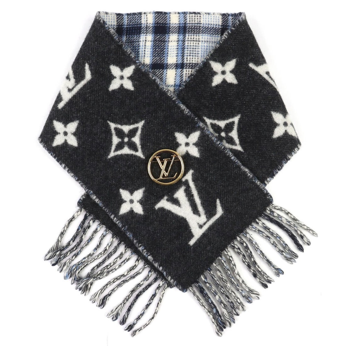 LOUIS VUITTON M76361 Echarpe Mini Reykjavik 100% Cashmere Scarf with LV Circle Brooch, Monogram (1 of 12)