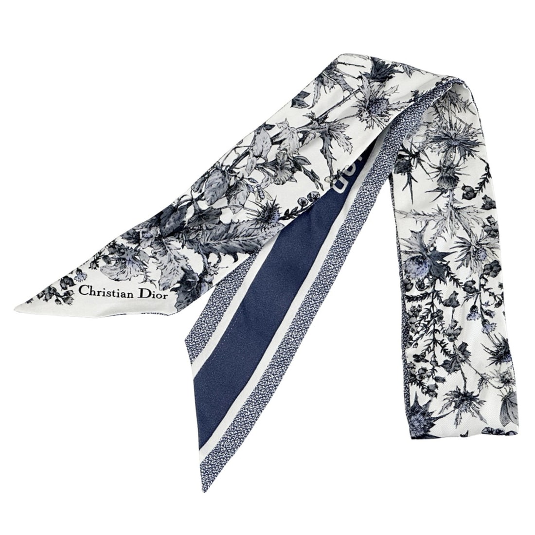 Christian Dior Dior scarf/muffler for women, brand name, Mitzah, silk, blue, floral pattern. (1 of 9)