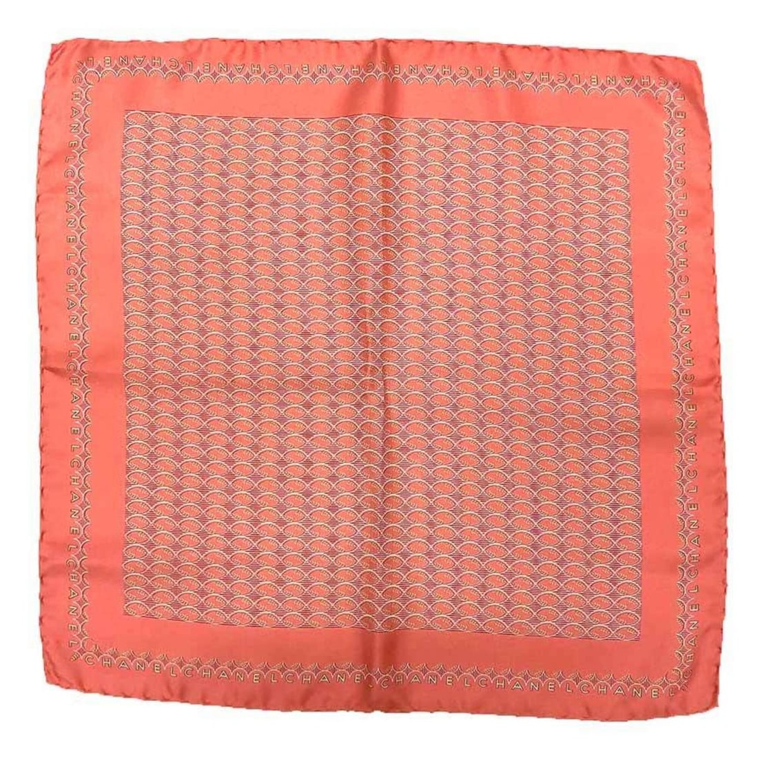 Chanel scarf/muffler, rugby ball design, silk, pocket square/neckerchief.: --- Catalog ---Category: SizeSize (LxW): 44cm x 44cm / 17.32'' x 17.32''Category: DesignType: ScarfColor: PinkGender: WomenMaterial: Silk Category: GeneralBrand: ChanelCountry of Origin: Italy--- Item