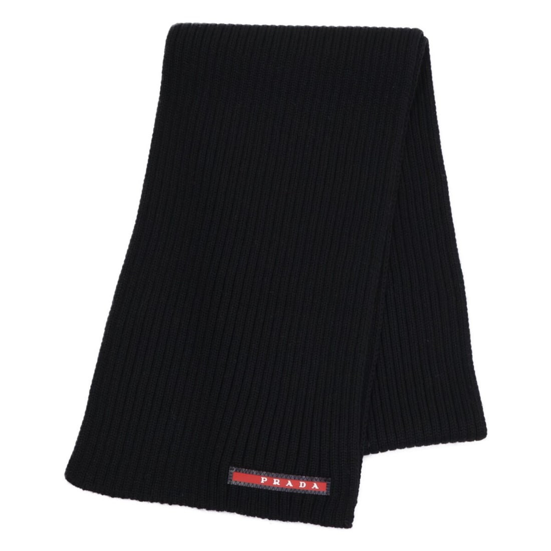 PRADA SPORT Ribbed Knit Scarf, Black, Men's: --- Catalog ---Category: SizeSize (LxW): 1.33m x 19cm / 52.36'' x 7.48''Category: DesignType: StoleColor: BlackGender: MenCategory: GeneralBrand: Prada--- Item List ---Section: ConditionRanking: Rank