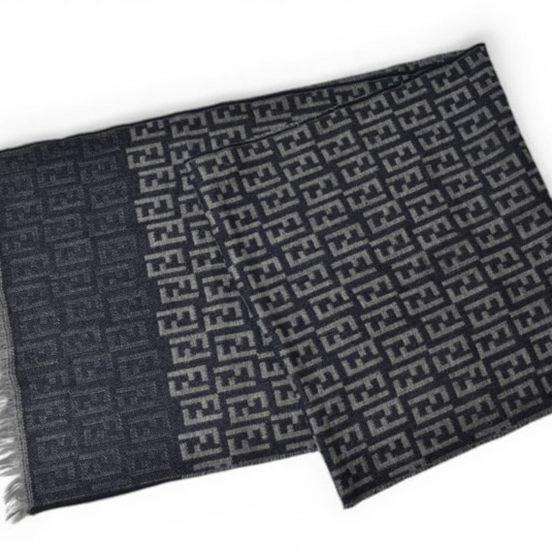 Fendi Scarf, Winter Reversible, 100% Wool, FF Zucca Pattern, Black/Gray (1 of 8)