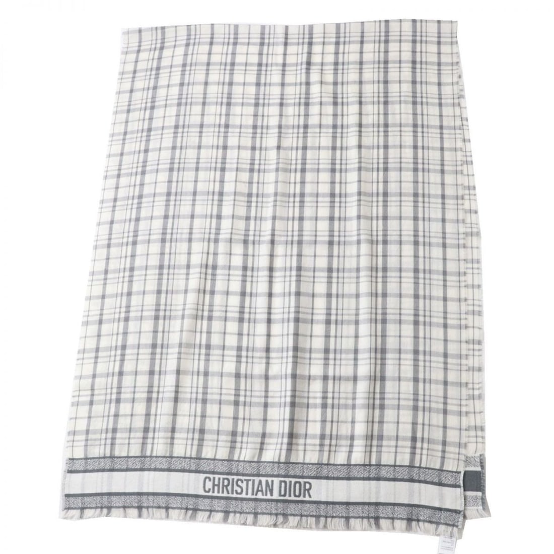 DIOR Homme Men's Cashmere x Silk Stole Shawl Scarf White Gray Check Pattern (1 of 9)