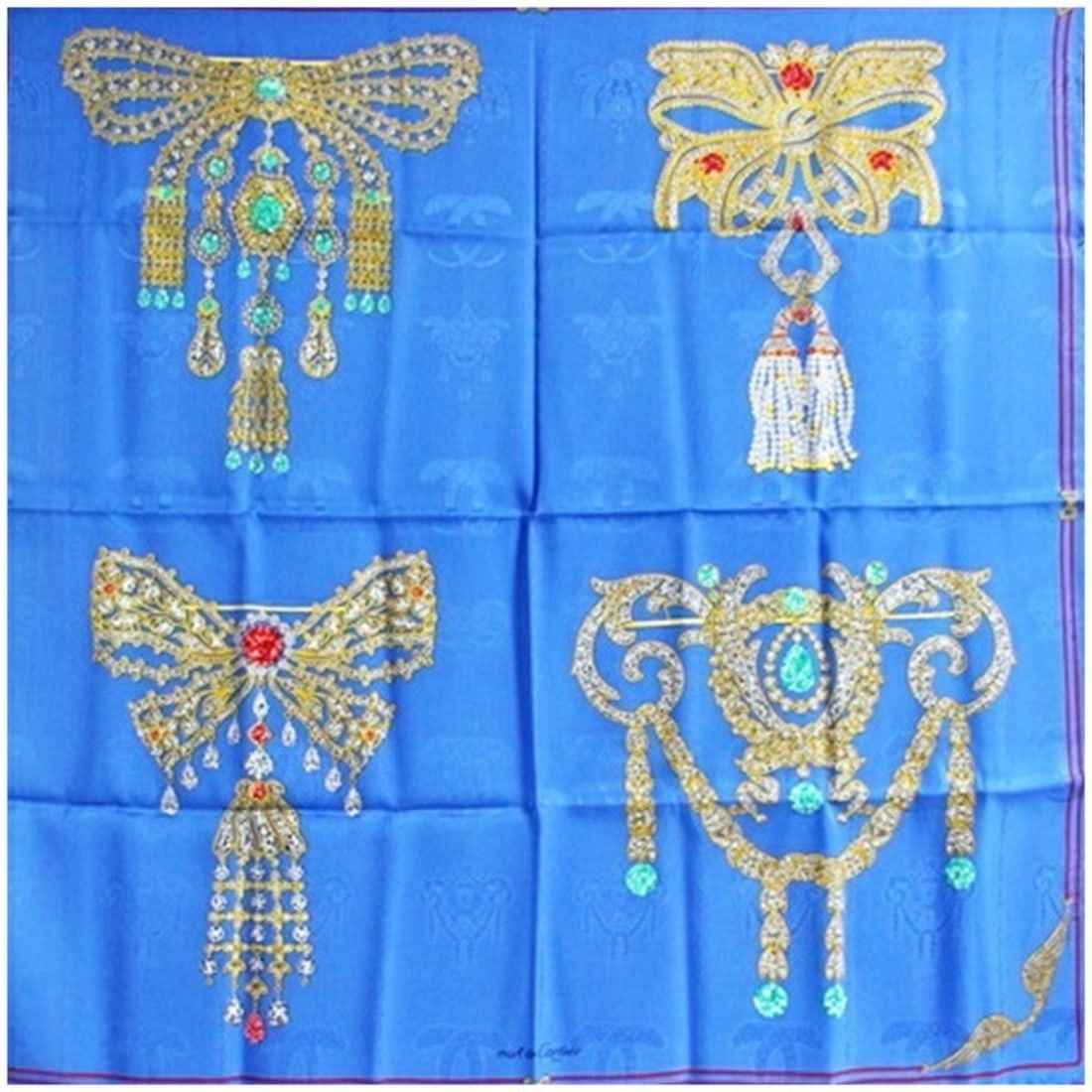 Cartier Silk Scarf Muffler, Blue Pattern, Women's (1 of 9)