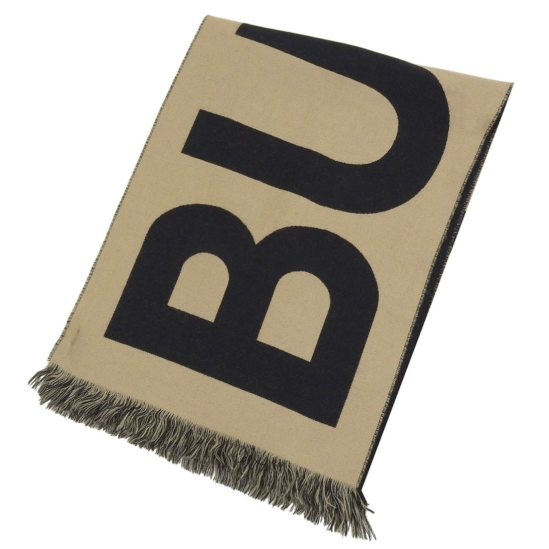 BURBERRY 8035525 100% Wool Logo Jacquard Scarf with Fringe, Beige & Black, 188cm x 33cm, Made in (1 of 9)