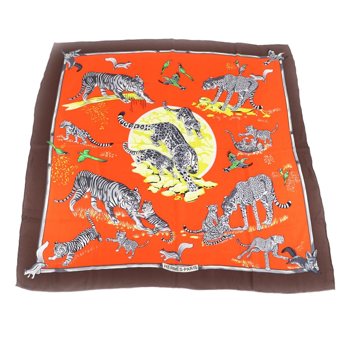 HERMES Carre 140 Tendresse Feline (Wild Gentleness) 100% Silk Large Scarf/Muffler, Multi-color, Made: --- Catalog ---Category: SizeSize (LxW): 1.3m x 1.28m / 51.18'' x 50.39''Category: DesignType: ScarfColor: Multi-colorGender: WomenMaterial: Silk 100%Category: GeneralBrand: HermesCountry of Origin: F