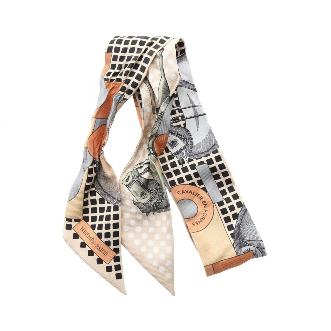 Hermes Twilly Cavalier en Formes Scarf Muffler Silk Women's Beige Multicolor: --- Catalog ---Category: SizeSize (LxW): 85cm x 5cm / 33.46'' x 1.96''Category: DesignType: ScarfColor: Beige, Multi-colorGender: WomenMaterial: Silk Category: GeneralBrand: Hermes--- Item List