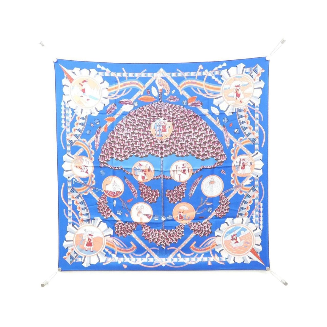 Hermes L'OMBRELLE MAGIQUE Carre Scarf Muffler: --- Catalog ---Category: SizeSize (LxW): 90cm x 90cm / 35.43'' x 35.43''Category: DesignType: ScarfColor: BlueGender: WomenMaterial: Silk Category: GeneralBrand: Hermes--- Item List ---Section: