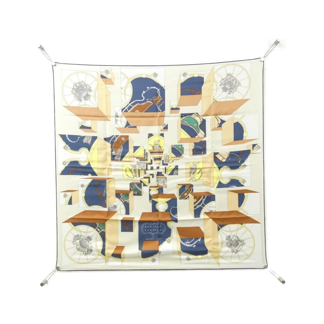 Hermes Springs Scarf Muffler: --- Catalog ---Category: SizeSize (LxW): 90cm x 90cm / 35.43'' x 35.43''Category: DesignType: ScarfColor: Beige, WhiteGender: WomenMaterial: Silk Category: GeneralBrand: Hermes--- Item List