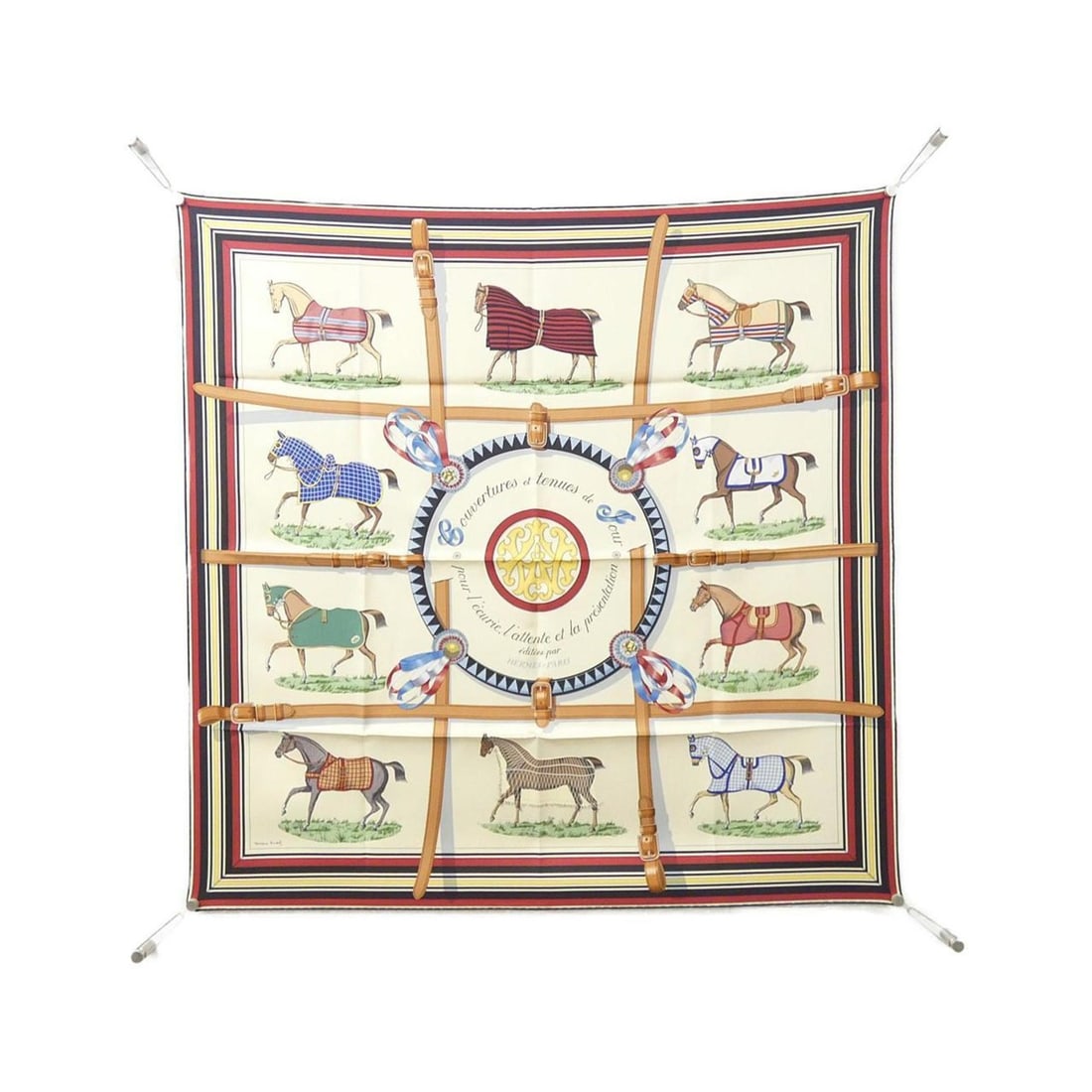 Hermes COUVERTURES ET TENUES DE JOUR Carre 001356S Scarf Muffler: --- Catalog ---Category: SizeSize (LxW): 90cm x 90cm / 35.43'' x 35.43''Category: DesignType: ScarfColor: Blue, CreamGender: WomenMaterial: Silk Category: GeneralBrand: Hermes--- Item List