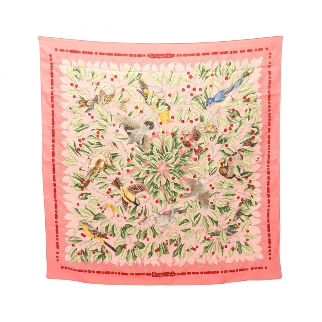 Hermes Carre 90 Les Merises Scarf/Muffler, Silk, Women's, Pink/Multicolor: --- Catalog ---Category: SizeSize (LxW): 89cm x 89cm / 35.03'' x 35.03''Category: DesignType: ScarfColor: Multi-color, PinkGender: WomenMaterial: Silk Category: GeneralBrand: Hermes--- Item List