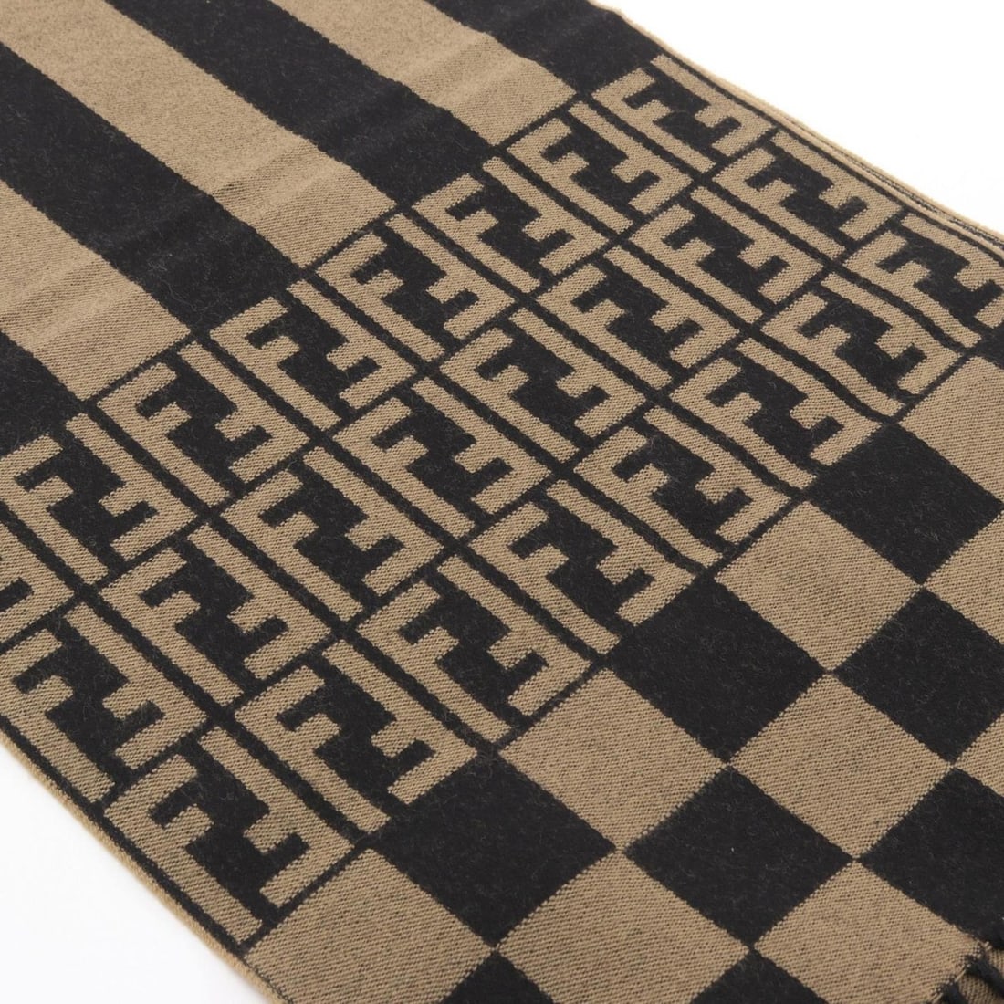 Fendi FF pattern scarf, men's wool, gray/black. - 2