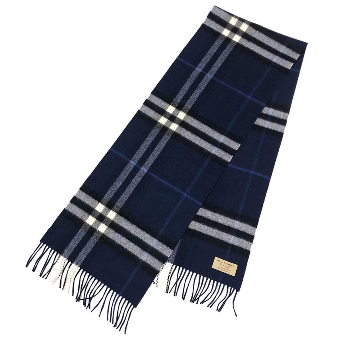 BURBERRY cashmere check scarf/stole, navy, Burberry check, unisex. (1 of 3)