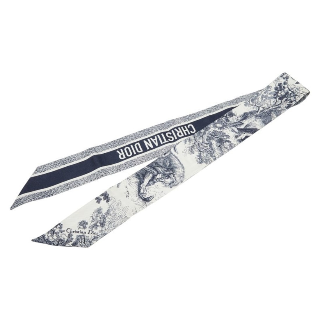 Christian Dior Dior Mitzah Toile de Jouy Sauvage Scarf Muffler White Navy Women's: --- Catalog ---Category: SizeSize (LxW): 5.7cm x 98cm / 2.24'' x 38.58''Category: DesignType: ScarfColor: Navy, WhiteGender: WomenCategory: GeneralBrand: Christian Dior--- Item List ---Section: Condit