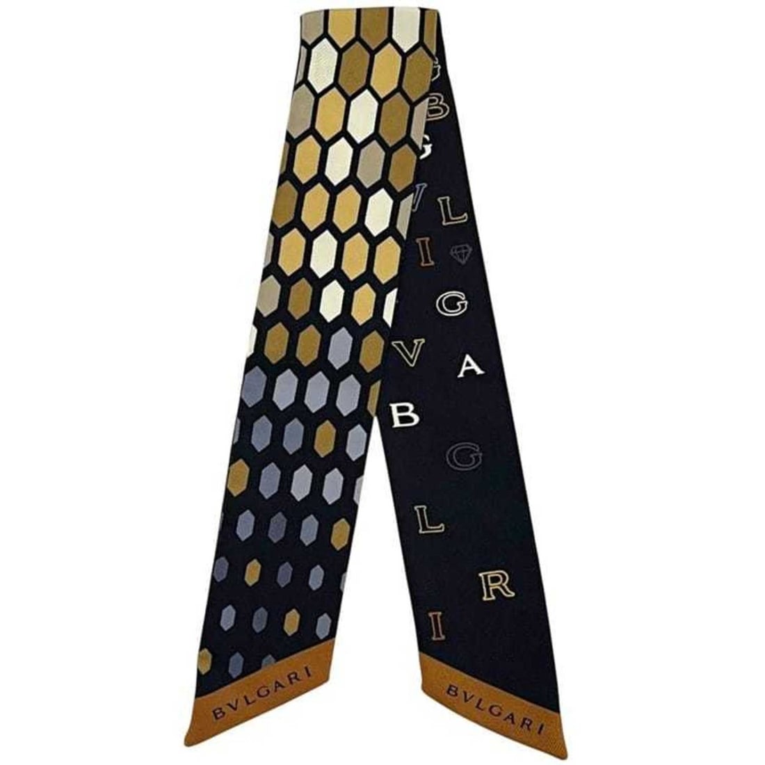 BVLGARI Ribbon Scarf Muffler ec-25238 Black Beige Serpenti Silk Snake Collection Women's (1 of 8)