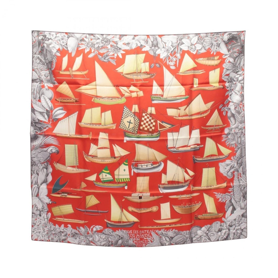 Hermes Carre 90 TOUT LES BATEAU DU MONDE Scarf/Muffler, Silk, Women's, Red/Multicolor (1 of 5)