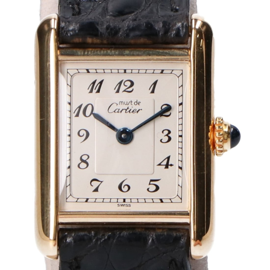 Cartier 925 Must Tank SM Vermeil Arabic numeral watch, gold with ivory dial, ladies'.: --- Catalog ---Category: SizeWrist Size: 15.2cm / 5.98''Case Diameter: 21mm / 0.83''Category: DesignType: WristwatchGender: WomenColor (Dial): IvoryMaterial (Case): Silver 925Category: GeneralBrand: C