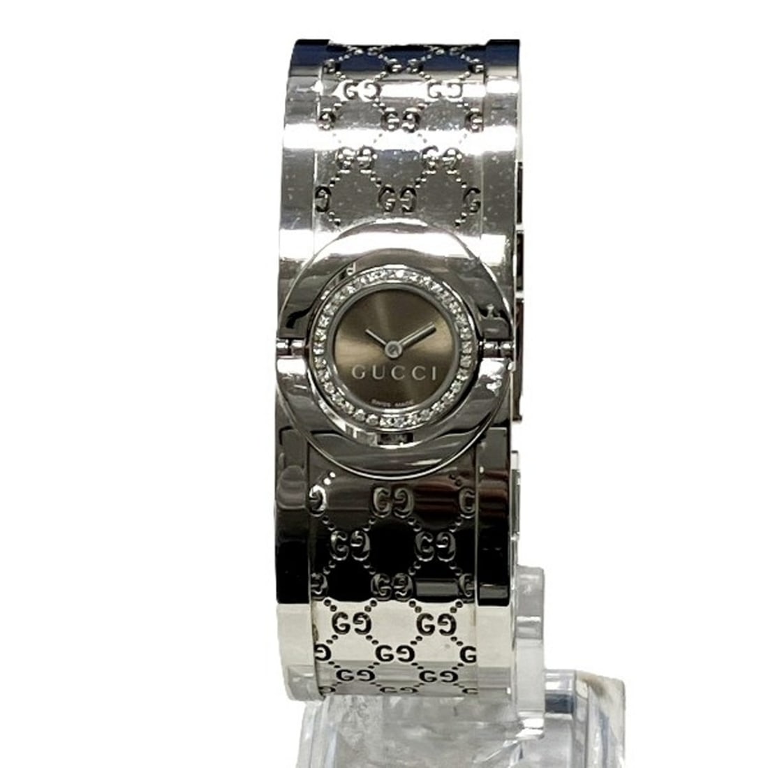 Gucci wristwatch, total weight 53.2g, stainless steel, quartz movement, brown dial, 112: --- Catalog ---Category: SizeWrist Size: 15cm / 5.9''Case Diameter: 17mm / 0.67''Category: DesignType: WristwatchGender: Men,WomenColor (Dial): BrownMaterial (Band): Stainless steelMaterial (Case): St