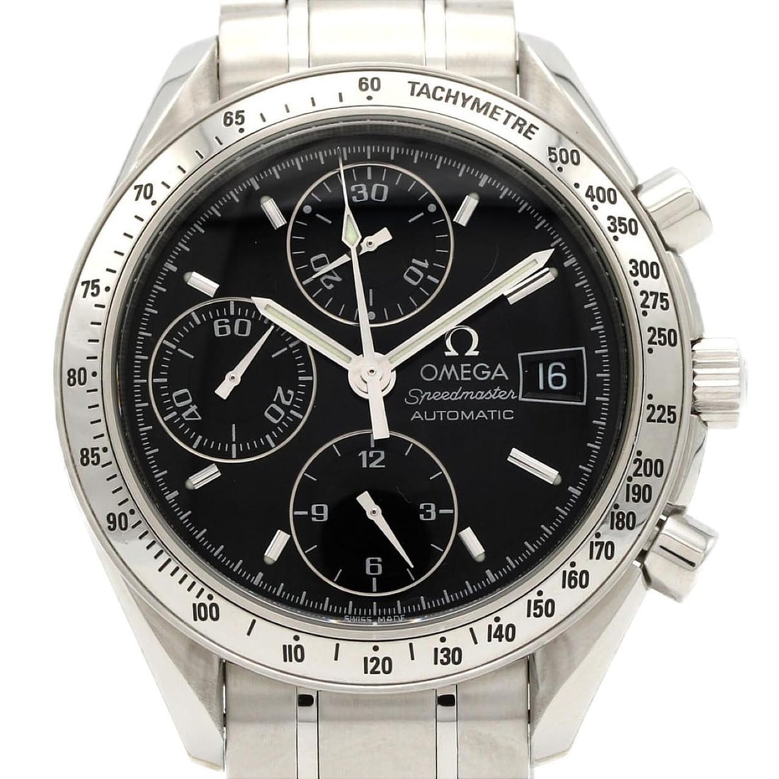 Omega Speedmaster Date 3513.50 Stainless Steel Automatic Watch: --- Catalog ---Category: SizeWrist Size: 19.5cm / 7.67''Case Diameter: 39mm / 1.54''Category: DesignType: WristwatchGender: MenColor (Dial): BlackMaterial (Band): Stainless steelMaterial (Case): Stain