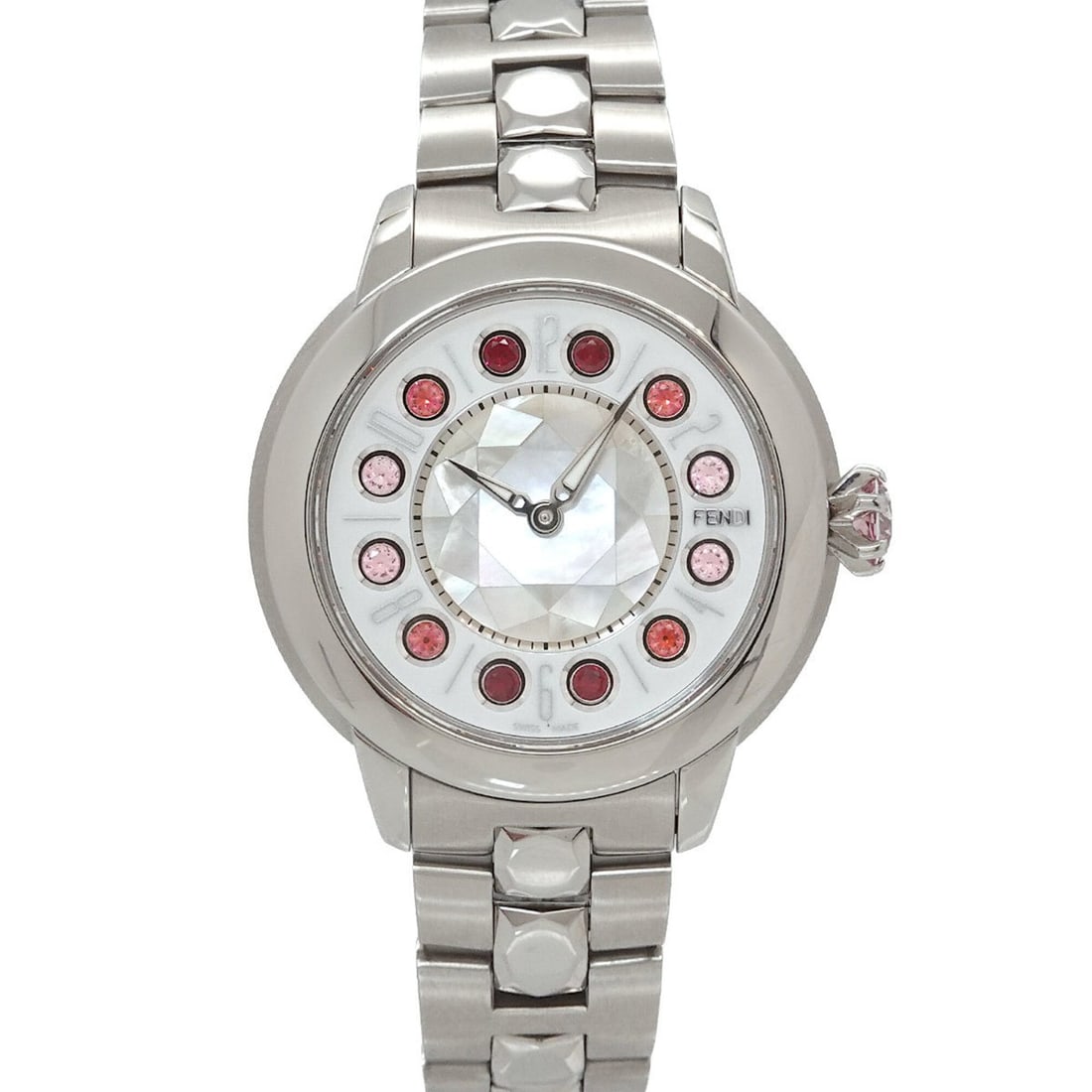 Fendi Ishine 12100S Women's Watch Gemstone Topaz Spinel White Shell Quartz: --- Catalog ---Category: SizeWrist Size: 16cm / 6.29''Case Diameter: 34mm / 1.34''Category: DesignType: WristwatchGender: WomenColor (Dial): White shellMaterial (Band): Stainless steelMaterial (Case):