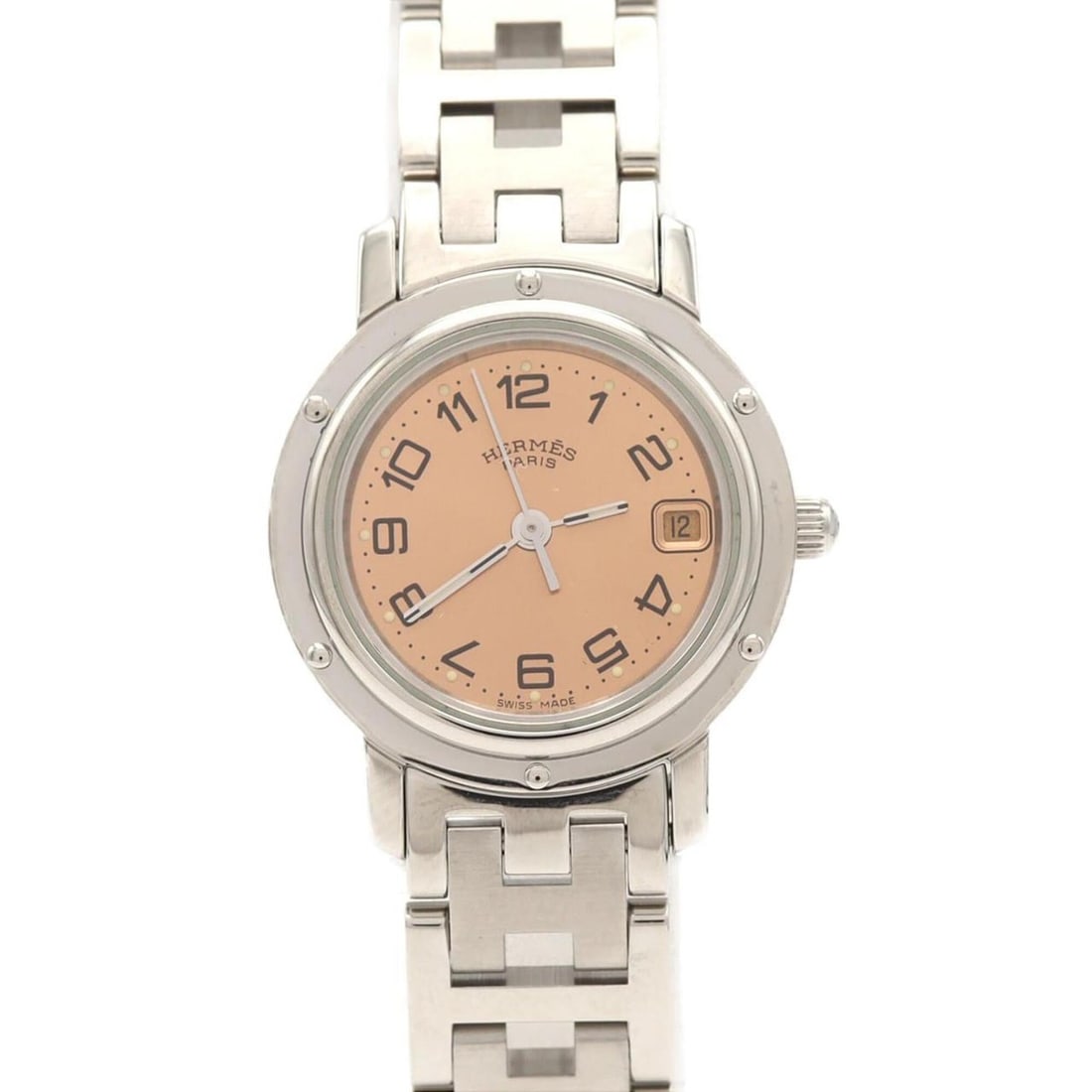 Hermes Clipper CL4.210 SS Quartz Watch: --- Catalog ---Category: SizeWrist Size: 16cm / 6.29''Case Diameter: 24mm / 0.94''Category: DesignType: WristwatchGender: WomenColor (Dial): PinkMaterial (Band): Stainless steelMaterial (Case): Stainl