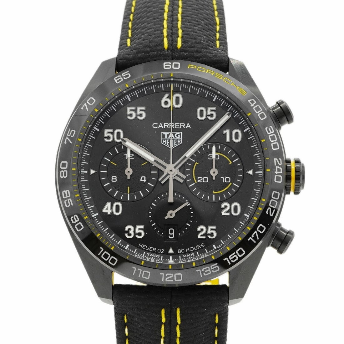 TAG Heuer Carrera x Porsche Limited Edition CBN2A1H Black Dial Men's Watch: --- Catalog ---Category: SizeWrist Size: 21cm / 8.26''Case Diameter: 43.9mm / 1.73''Category: DesignType: WristwatchGender: MenColor (Dial): BlackMaterial (Band): Leather, NylonCategory: GeneralMPN: C