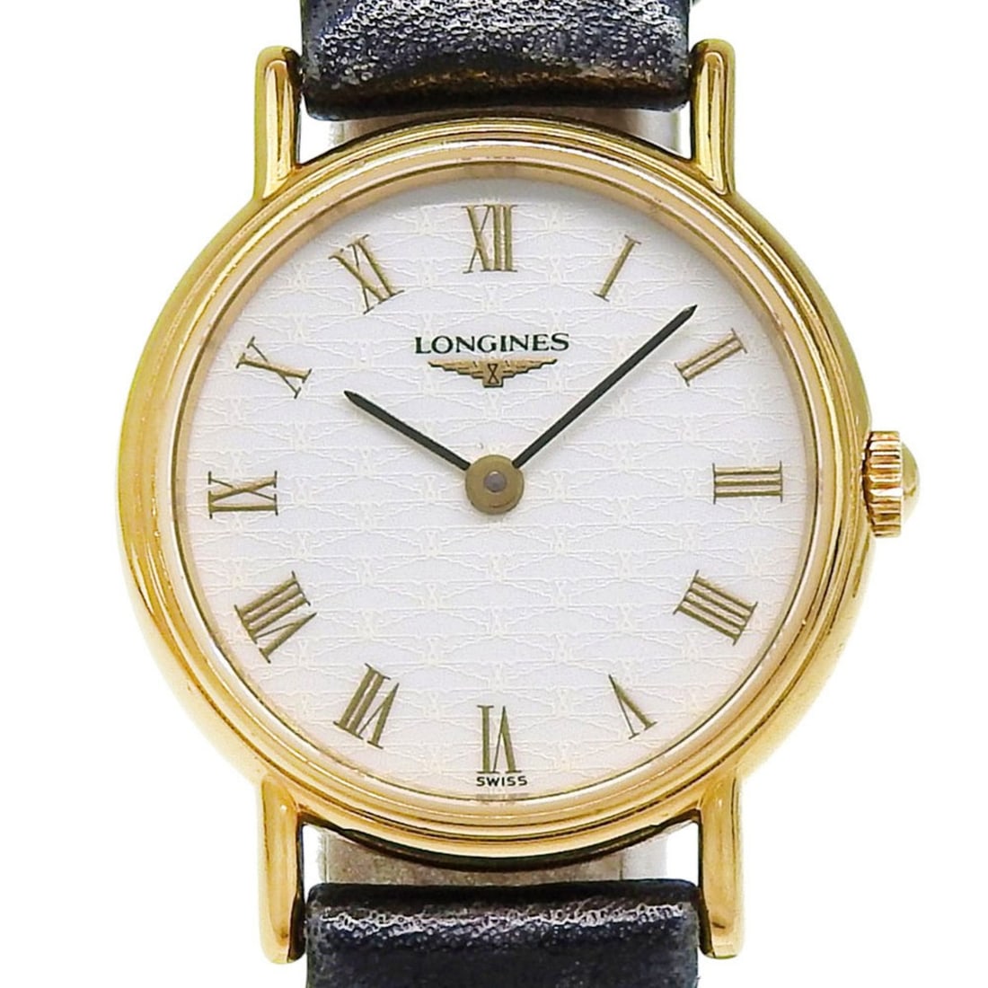 Longines L4 137 2 White Dial, Hands, GP Leather Strap, Quartz Movement, Approx. 24mm, Women's Watch (1 of 8)