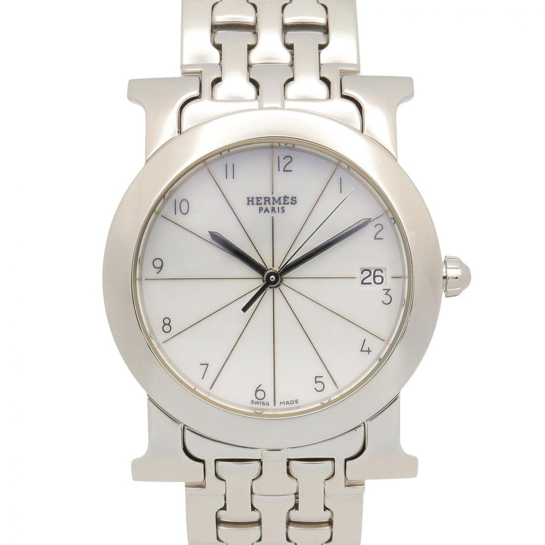 Hermes H-Watch Ronde Wristwatch, Stainless Steel, Women's, White (HR1.510): --- Catalog ---Category: SizeWrist Size: 15cm / 5.9''Case Diameter: 31mm / 1.22''Category: DesignType: WristwatchGender: WomenColor (Dial): WhiteMaterial (Band): Stainless steelMaterial (Case): Stainl