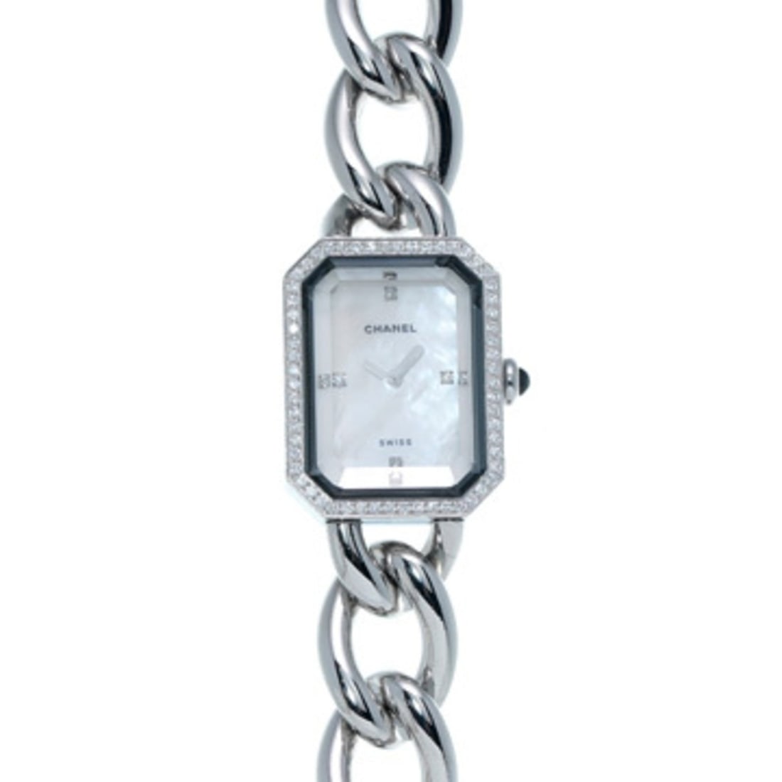 Chanel Première H1063 White Shell Diamond Ladies Quartz Watch (Pre-owned) - Ginzo: --- Catalog ---Category: SizeWrist Size: 15.5cm / 6.1''Case Diameter: 20mm / 0.79''Category: DesignType: WristwatchGender: WomenColor (Dial): White shellMaterial (Band): Stainless steelMaterial (Case)