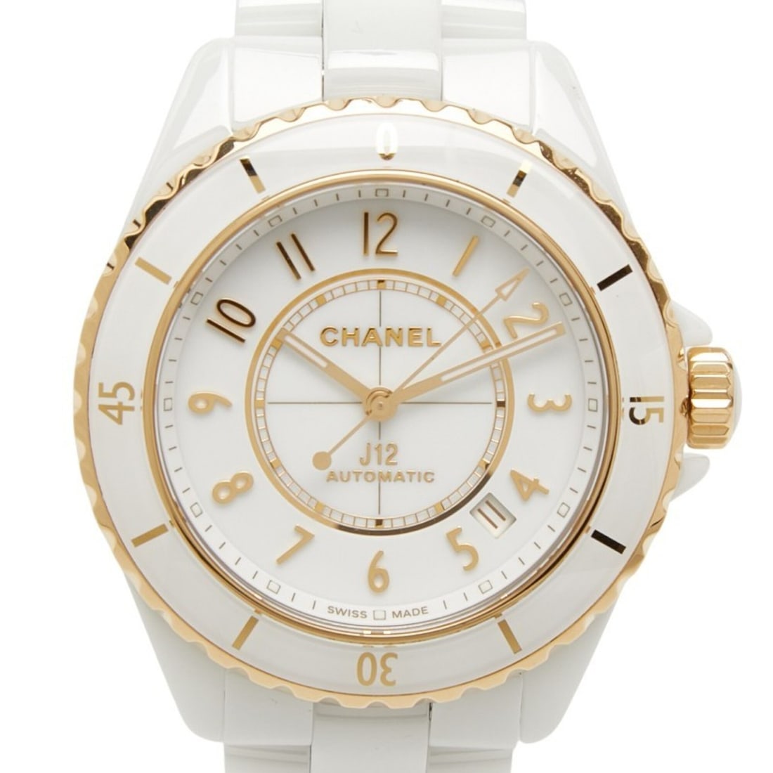 Chanel J12 Caliber 12.1 Watch H9540 Automatic (with manual winding) White Dial 18K Yellow Gold: --- Catalog ---Category: SizeWrist Size: 16.5cm / 6.49''Case Diameter: 38mm / 1.5''Category: DesignType: WristwatchGender: WomenColor (Dial): WhiteMaterial (Band): Ceramic, Yellow gold (18K)Material (