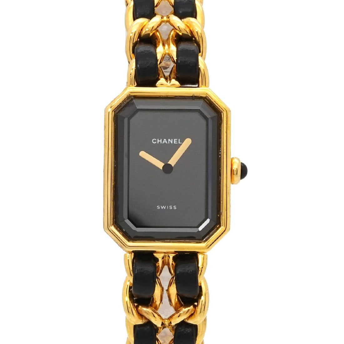 Chanel Premiere Large Size H0001 Women's Watch Black Gold Quartz: --- Catalog ---Category: SizeWrist Size: 15.5cm / 6.1''Case Diameter: 20mm / 0.79''Category: DesignType: WristwatchGender: WomenColor (Dial): BlackMaterial (Band): Gold plated, Leather, Stainless stee