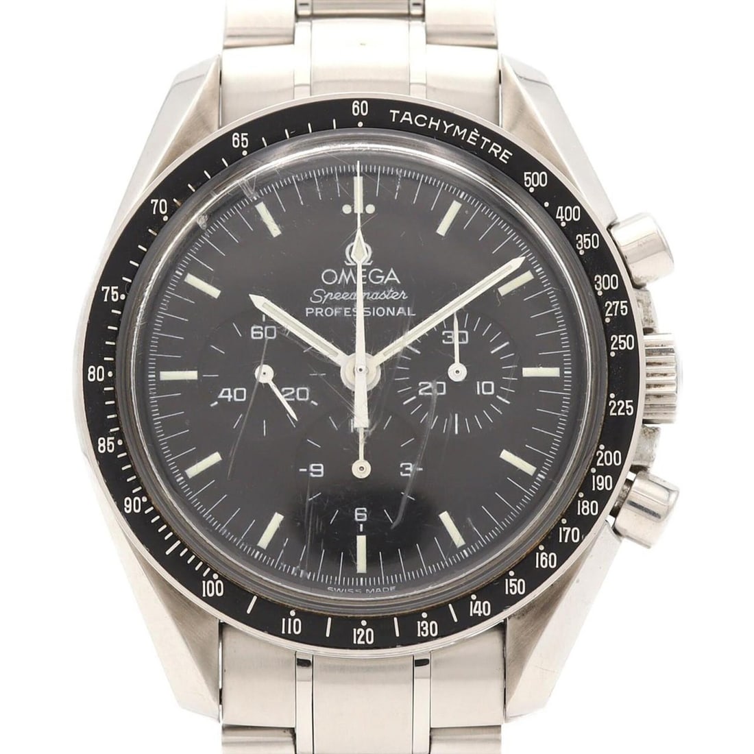 Omega Speedmaster Professional 3572.50 Stainless Steel Watch, Manual Winding: --- Catalog ---Category: SizeWrist Size: 18.5cm / 7.28''Case Diameter: 42mm / 1.65''Category: DesignType: WristwatchGender: MenColor (Dial): BlackMaterial (Band): Stainless steelMaterial (Case):