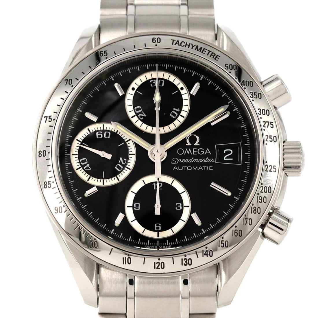 Omega Speedmaster Date 3513.56 Stainless Steel Automatic Watch: --- Catalog ---Category: SizeWrist Size: 15cm / 5.9''Case Diameter: 39mm / 1.54''Category: DesignType: WristwatchGender: MenColor (Dial): BlackMaterial (Band): Stainless steelMaterial (Case): Stainles