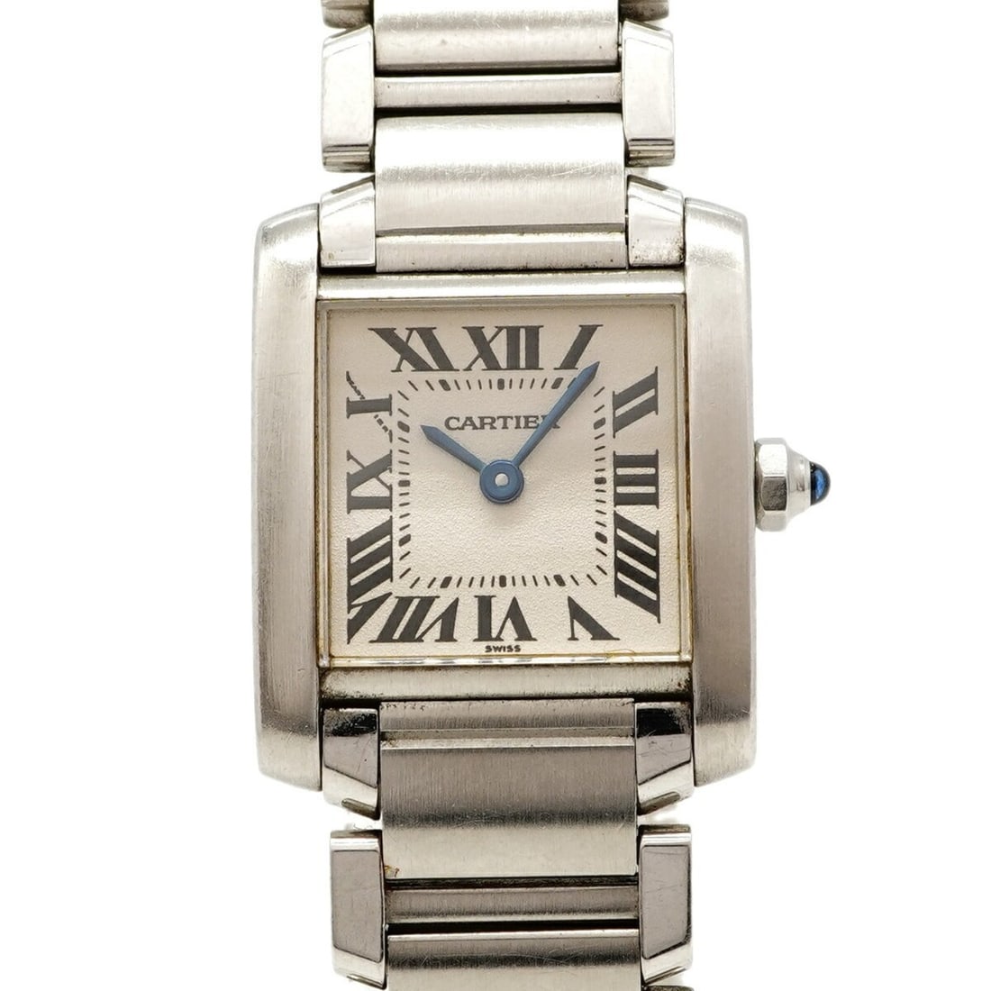 Cartier Tank Française SM W51008Q3 White Dial Women's Watch: --- Catalog ---Category: SizeWrist Size: 16cm / 6.29''Case Diameter: 20.2mm / 0.8''Category: DesignType: WristwatchGender: WomenColor (Dial): WhiteMaterial (Band): Stainless steelCategory: GeneralMPN: