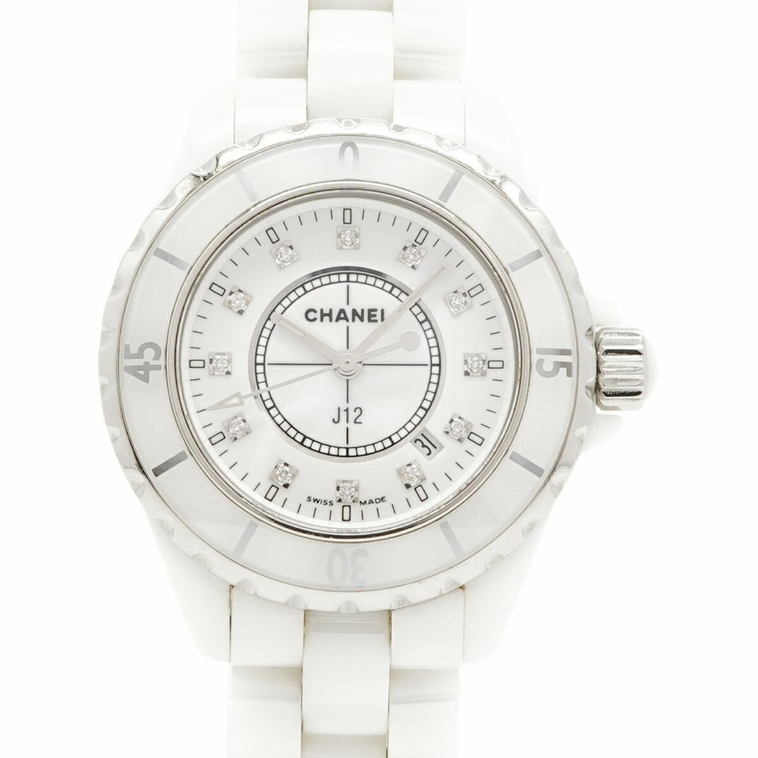 Chanel J12 H1628 White Dial Women's Watch: --- Catalog ---Category: SizeWrist Size: 14.5cm / 5.7''Case Diameter: 34mm / 1.34''Category: DesignType: WristwatchGender: WomenColor (Dial): WhiteMaterial (Band): CeramicCategory: GeneralMPN: H1628Br