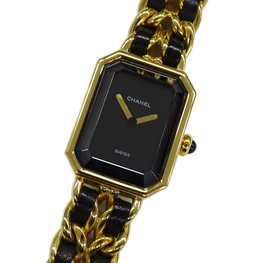 Chanel CHANEL Women's Watch Brand Premiere Quartz QZ GP Leather M Size H0001 Square Gold Black (1 of 10)