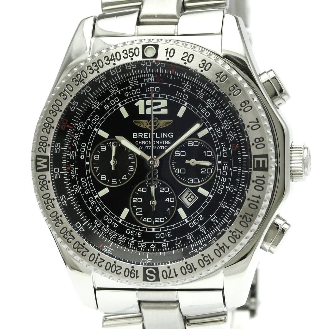 BREITLING B-2 Chronograph Steel Automatic Mens Watch A42362 Polished: --- Catalog ---Category: SizeCase Diameter: 44mm / 1.73''Category: DesignType: WristwatchStyle: SportGender: MenColor (Dial): BlackMaterial (Band): Stainless steelMaterial (Case): Stainless steelCateg