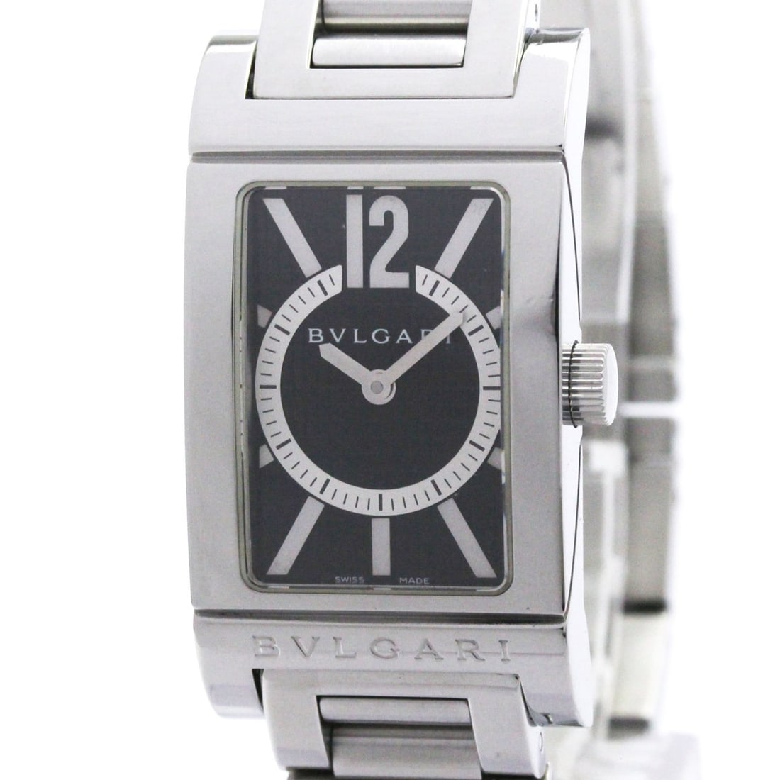 BVLGARI Rettangolo Stainless Steel Quartz Ladies Watch RT39S Polished: --- Catalog ---Category: SizeCase Diameter: 39mm / 1.54''Category: DesignType: WristwatchStyle: Dress/FormalGender: WomenColor (Dial): BlackMaterial (Band): Stainless steelMaterial (Case): Stainless s