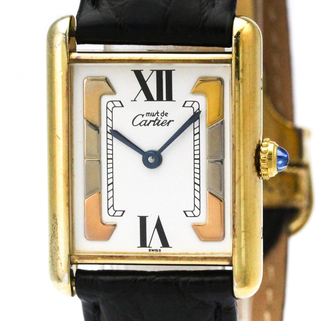 CARTIER Must Tank Vermeil Gold Plated Leater Quartz Mens Watch 590005: --- Catalog ---Category: SizeCase Diameter: 23mm / 0.91''Category: DesignType: WristwatchStyle: Dress/FormalGender: UnisexColor (Dial): WhiteMaterial (Band): LeatherMaterial (Case): Gold platedCategor