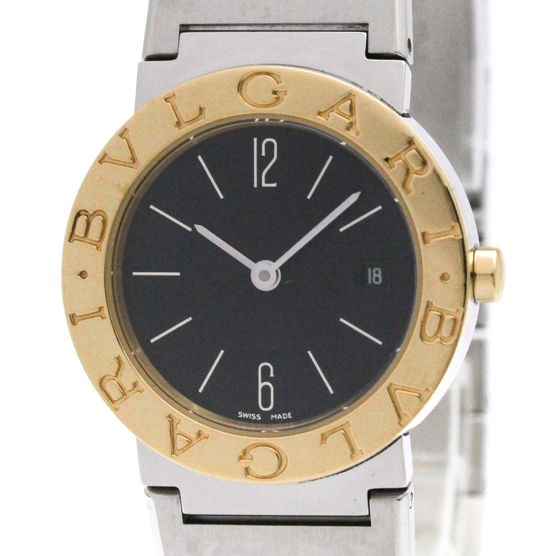 BVLGARI BVLGARI-BVLGARI 18K Gold Steel Ladies Watch BB26SG Polished: --- Catalog ---Category: SizeCase Diameter: 26mm / 1.02''Category: DesignType: WristwatchStyle: Dress/FormalGender: WomenColor (Dial): BlackMaterial (Band): Stainless steel, Yellow gold (18K)Material 