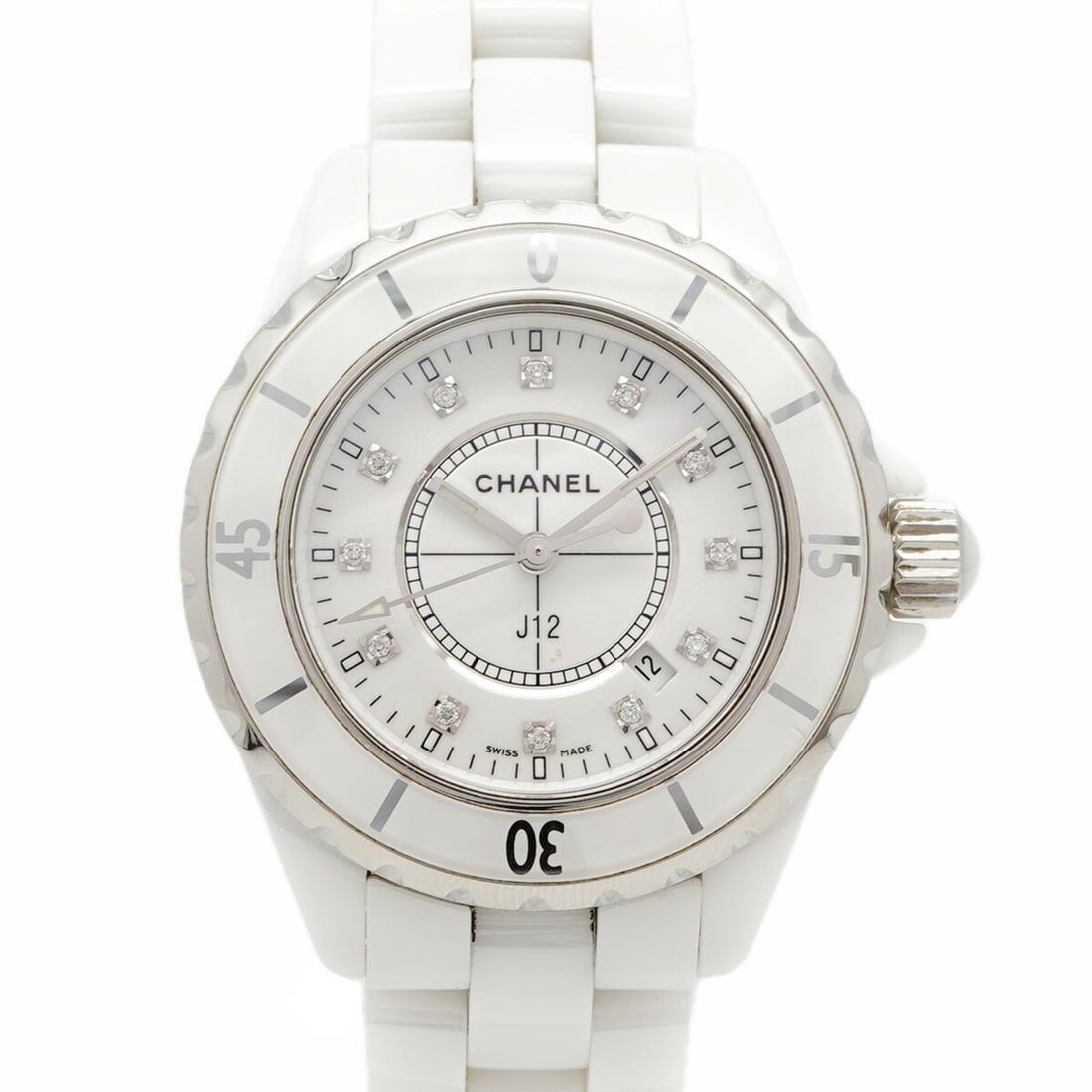 Chanel J12 H1628 White Dial Women's Watch: --- Catalog ---Category: SizeWrist Size: 15.5cm / 6.1''Case Diameter: 33.9mm / 1.33''Category: DesignType: WristwatchGender: WomenColor (Dial): WhiteMaterial (Band): CeramicCategory: GeneralMPN: H1628