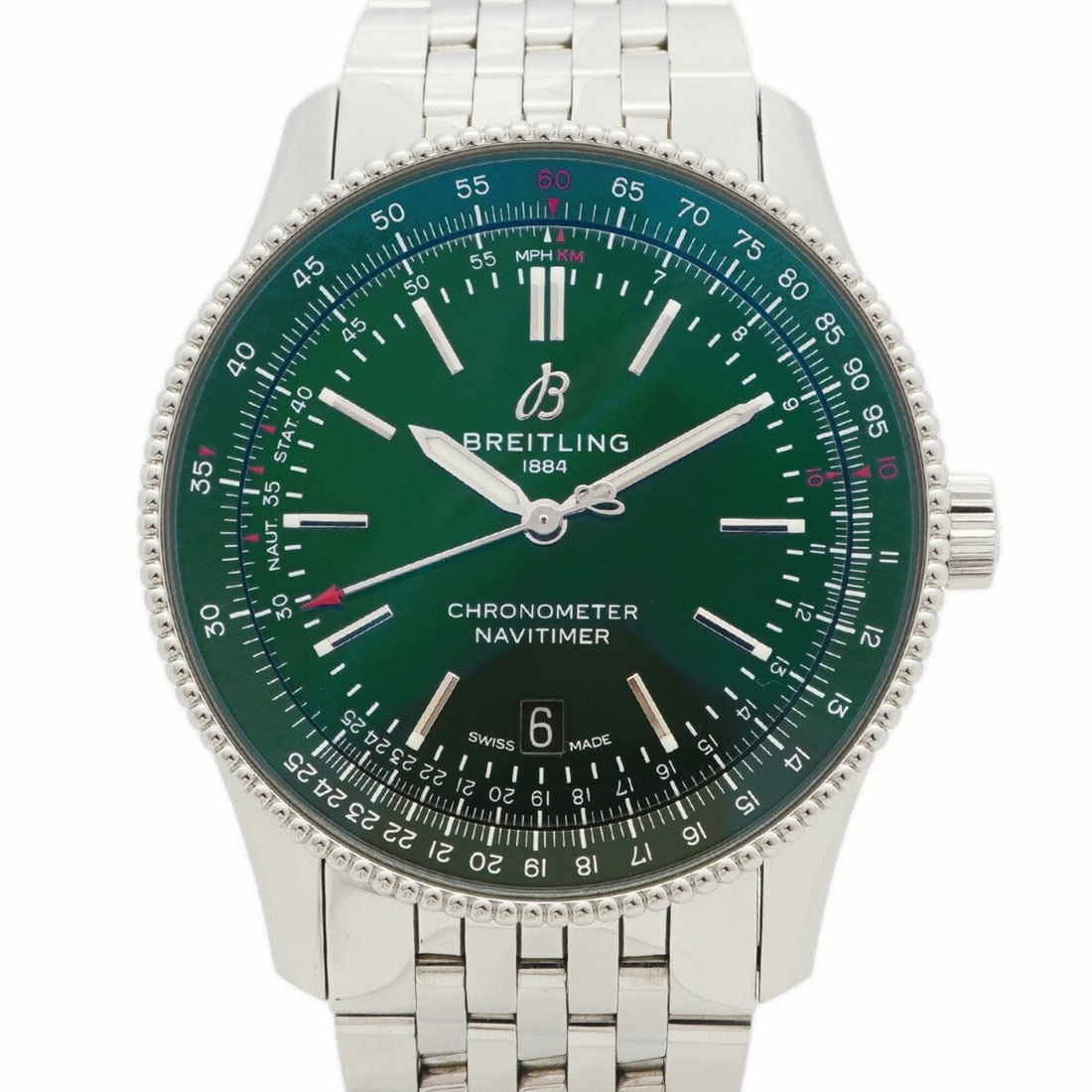 Breitling Navitimer A17326 Green Dial Men's Watch: --- Catalog ---Category: SizeWrist Size: 16.5cm / 6.49''Case Diameter: 40.8mm / 1.61''Category: DesignType: WristwatchGender: MenColor (Dial): GreenMaterial (Band): Stainless steelCategory: GeneralMPN