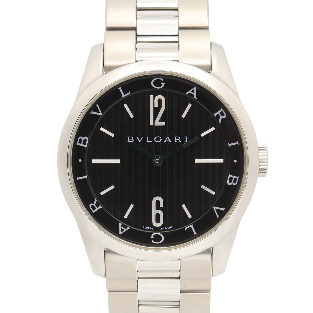 Bulgari BVLGARI Solo Tempo Watch, Stainless Steel, Men's, Black, ST37S: --- Catalog ---Category: SizeWrist Size: 16.5cm / 6.49''Case Diameter: 37mm / 1.46''Category: DesignType: WristwatchGender: MenColor (Dial): BlackMaterial (Band): Stainless steelMaterial (Case): Stain